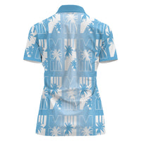 Bula Fiji Women Polo Shirt Blue Makare Masi Tapa Pattern LT05 - Polynesian Pride