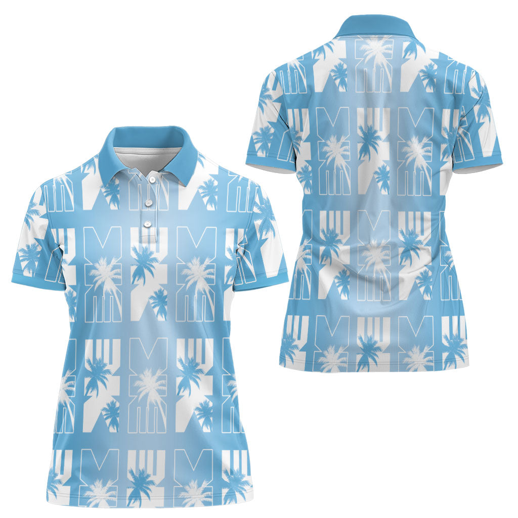 Bula Fiji Women Polo Shirt Blue Makare Masi Tapa Pattern LT05 - Polynesian Pride