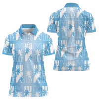 Bula Fiji Women Polo Shirt Blue Makare Masi Tapa Pattern LT05 - Polynesian Pride