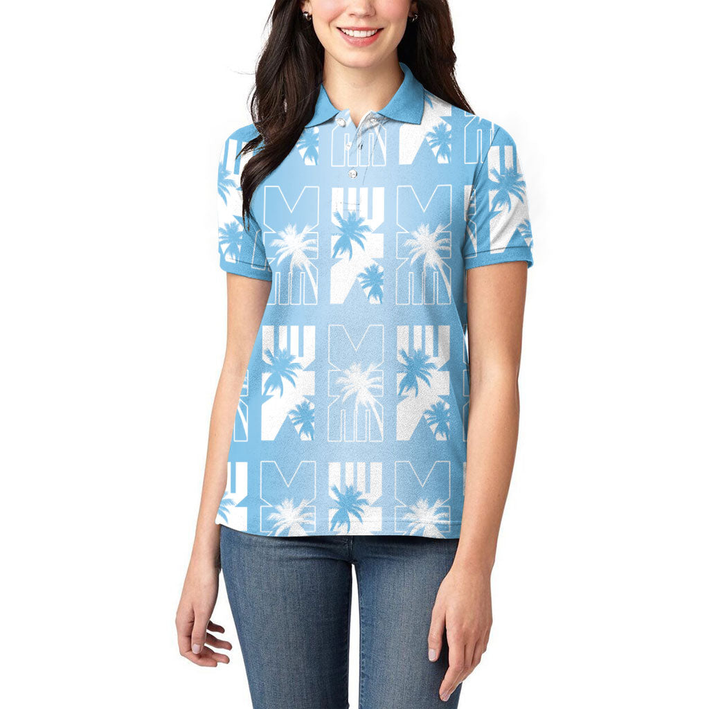 Bula Fiji Women Polo Shirt Blue Makare Masi Tapa Pattern LT05 - Polynesian Pride
