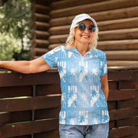 Bula Fiji Women Polo Shirt Blue Makare Masi Tapa Pattern LT05 - Polynesian Pride
