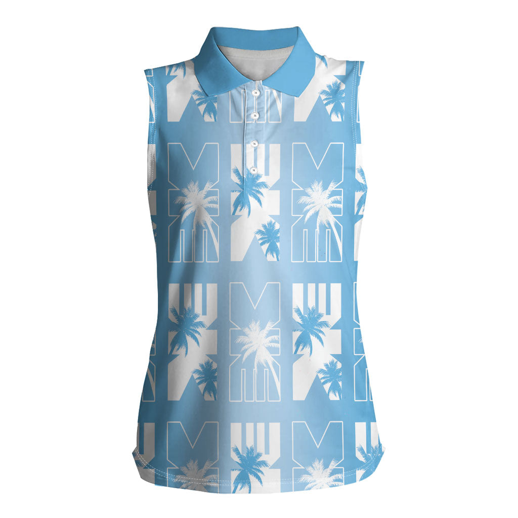 Bula Fiji Women Sleeveless Polo Shirt Blue Makare Masi Tapa Pattern LT05 Female Blue - Polynesian Pride