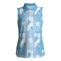 Bula Fiji Women Sleeveless Polo Shirt Blue Makare Masi Tapa Pattern LT05 Female Blue - Polynesian Pride