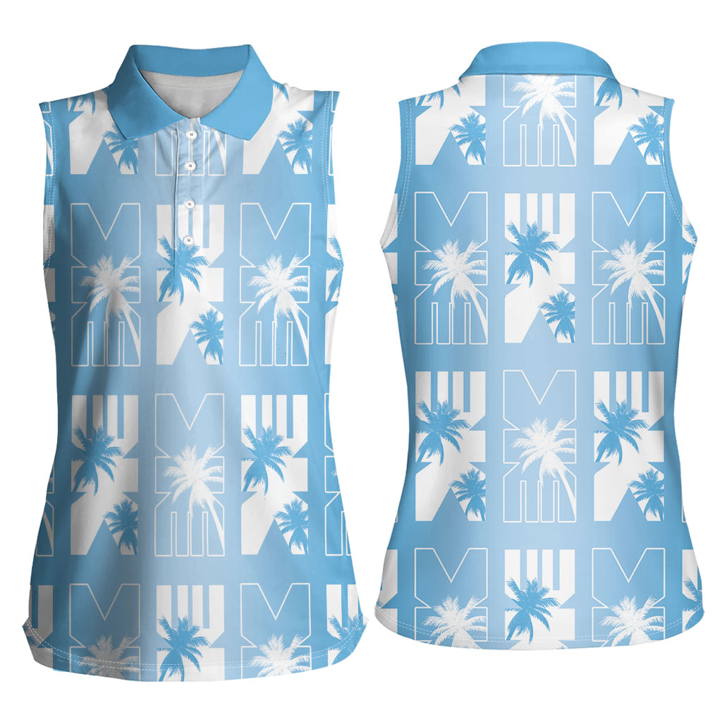 Bula Fiji Women Sleeveless Polo Shirt Blue Makare Masi Tapa Pattern LT05 - Polynesian Pride