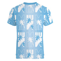 Bula Fiji Women V-Neck T-Shirt Blue Makare Masi Tapa Pattern LT05 - Polynesian Pride