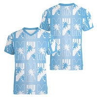 Bula Fiji Women V-Neck T-Shirt Blue Makare Masi Tapa Pattern LT05 - Polynesian Pride