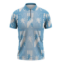 Bula Fiji Zipper Polo Shirt Blue Makare Masi Tapa Pattern LT05 Blue - Polynesian Pride