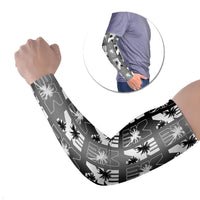 Bula Fiji Arm Sleeves Black Makare Masi Tapa Pattern LT05 Set of 2 Black - Polynesian Pride