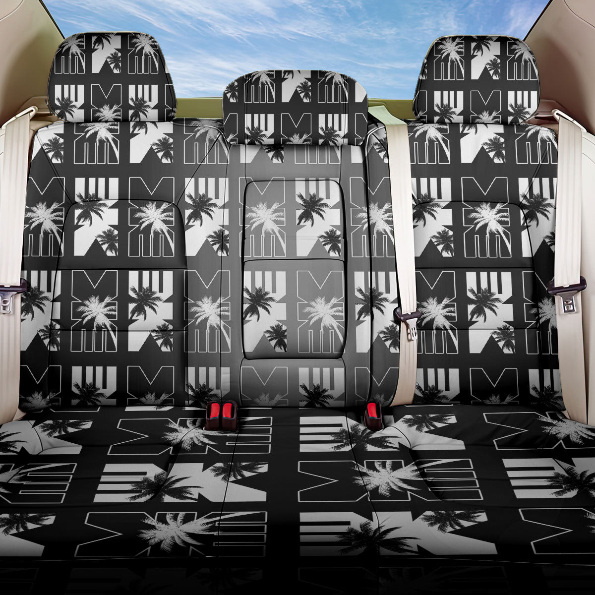 Bula Fiji Back Car Seat Cover Black Makare Masi Tapa Pattern LT05 One Size Black - Polynesian Pride