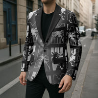 Bula Fiji Blazer Black Makare Masi Tapa Pattern LT05 - Polynesian Pride