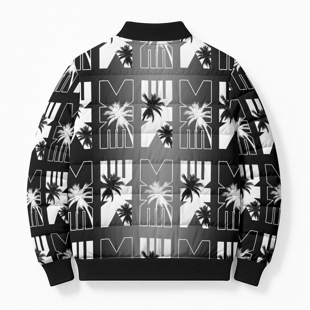 Bula Fiji Bomber Puffer Jacket Black Makare Masi Tapa Pattern LT05 - Polynesian Pride