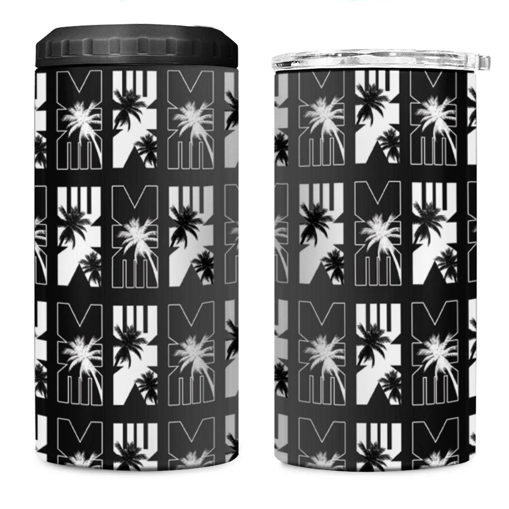 Bula Fiji 4 in 1 Can Cooler Tumbler Black Makare Masi Tapa Pattern LT05 One Size: 16 oz Black - Polynesian Pride