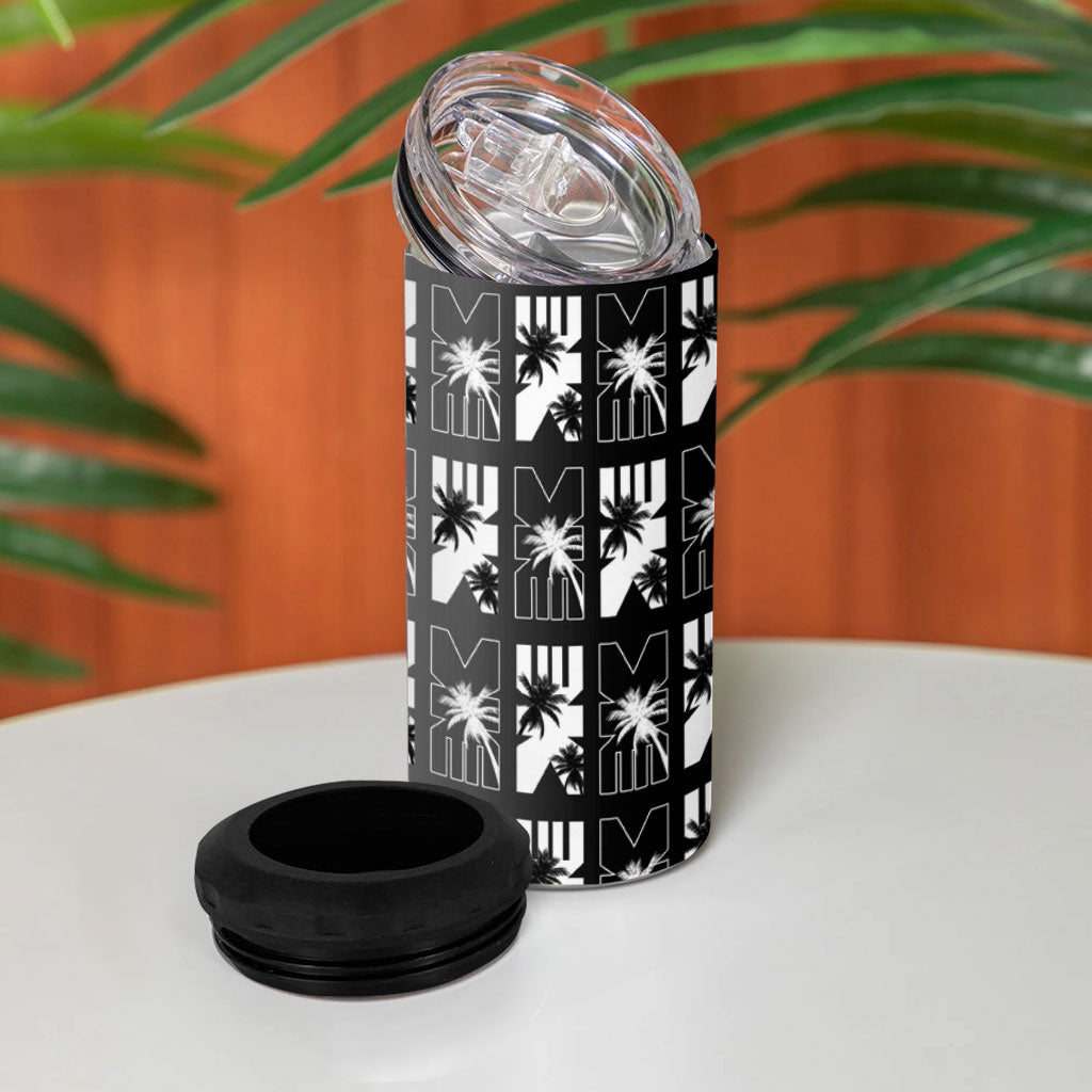 Bula Fiji 4 in 1 Can Cooler Tumbler Black Makare Masi Tapa Pattern LT05 - Polynesian Pride