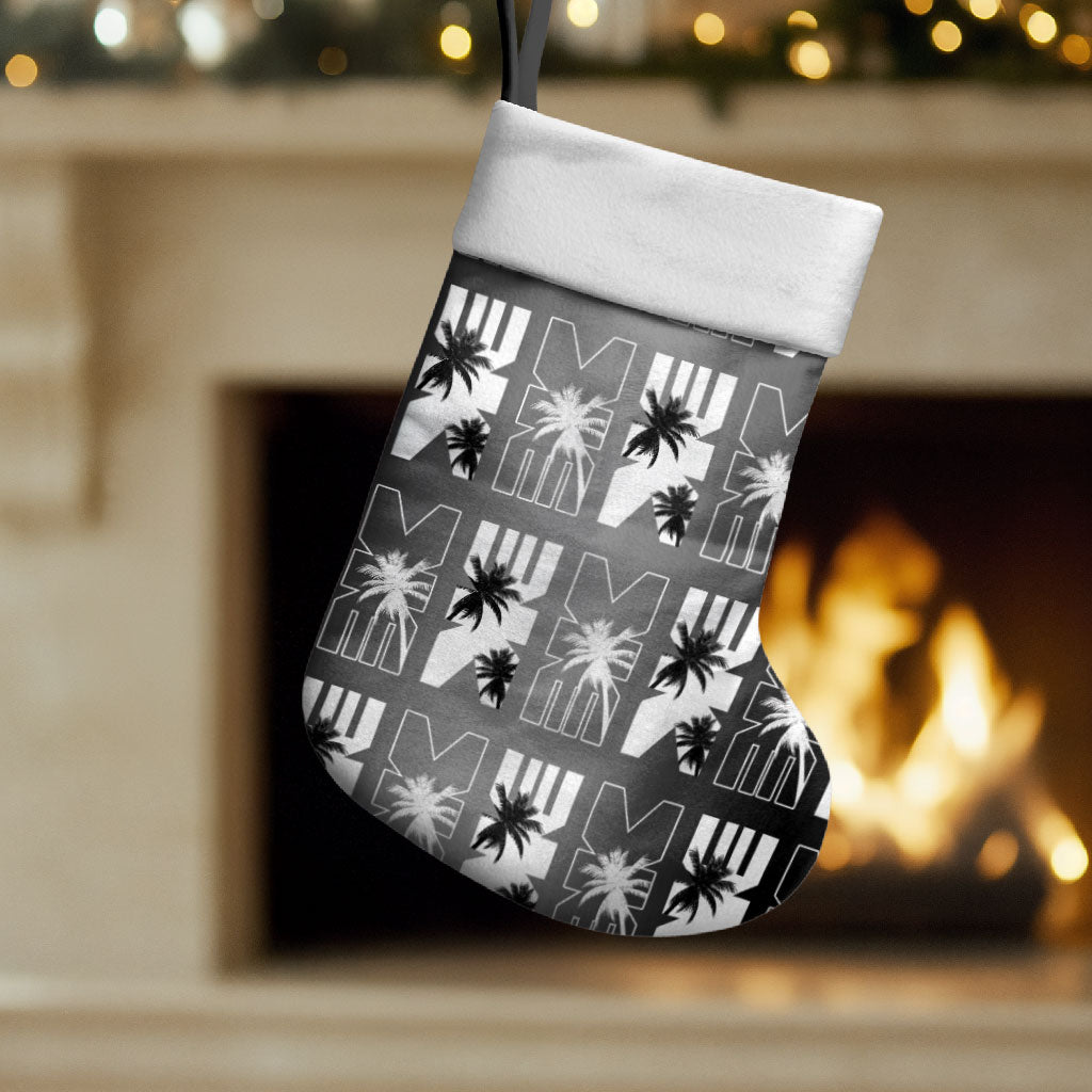 Bula Fiji Christmas Stocking Black Makare Masi Tapa Pattern LT05 Set of 2 Black - Polynesian Pride