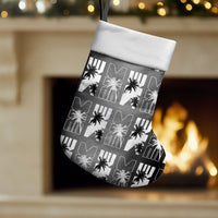 Bula Fiji Christmas Stocking Black Makare Masi Tapa Pattern LT05 Set of 2 Black - Polynesian Pride