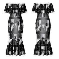 Bula Fiji Couples Matching Mermaid Dress and Long Sleeve Button Shirt Black Makare Masi Tapa Pattern LT05 - Polynesian Pride