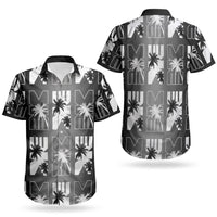 Bula Fiji Couples Matching Off Shoulder Short Dress and Hawaiian Shirt Black Makare Masi Tapa Pattern LT05 - Polynesian Pride