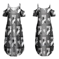 Bula Fiji Couples Matching Summer Maxi Dress and Hawaiian Shirt Black Makare Masi Tapa Pattern LT05 - Polynesian Pride