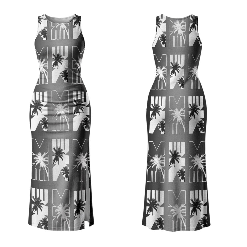 Bula Fiji Couples Matching Tank Maxi Dress and Long Sleeve Button Shirt Black Makare Masi Tapa Pattern LT05 - Polynesian Pride