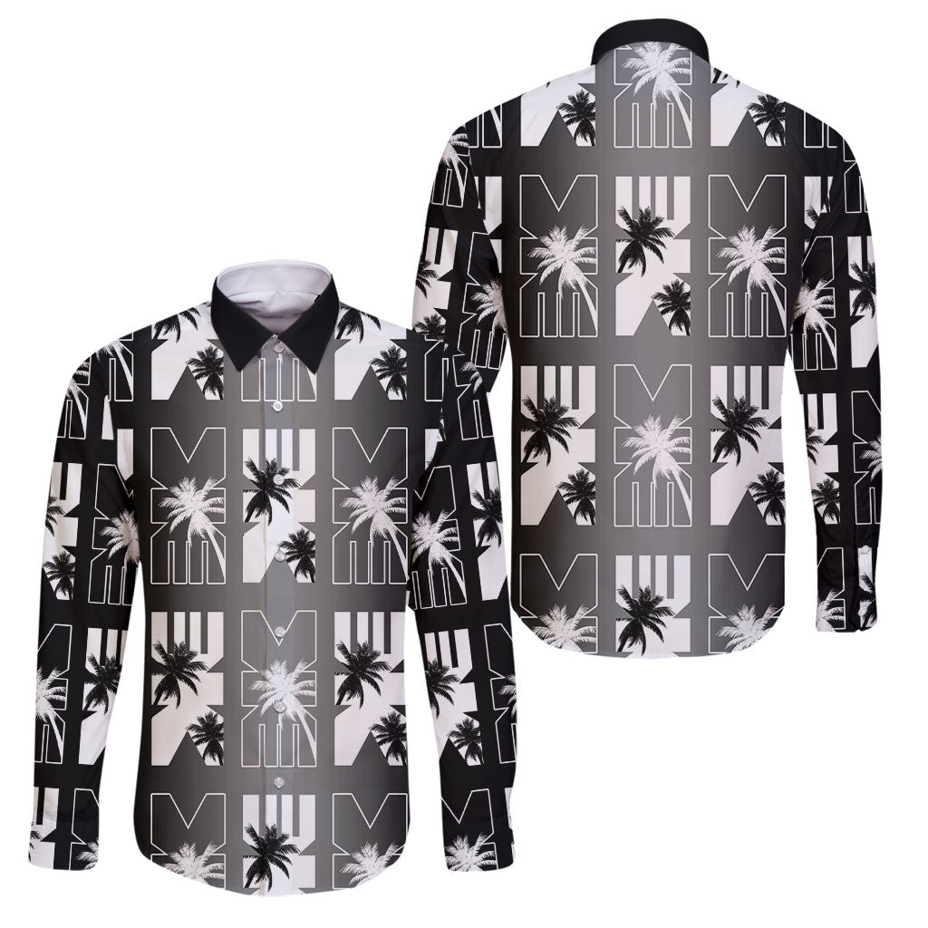 Bula Fiji Family Matching Off Shoulder Maxi Dress and Hawaiian Shirt Black Makare Masi Tapa Pattern LT05 Dad's Shirt - Long Sleeve Black - Polynesian Pride