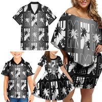 Bula Fiji Family Matching Off Shoulder Short Dress and Hawaiian Shirt Black Makare Masi Tapa Pattern LT05 - Polynesian Pride