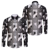 Bula Fiji Family Matching Off Shoulder Short Dress and Hawaiian Shirt Black Makare Masi Tapa Pattern LT05 Dad's Shirt - Long Sleeve Black - Polynesian Pride