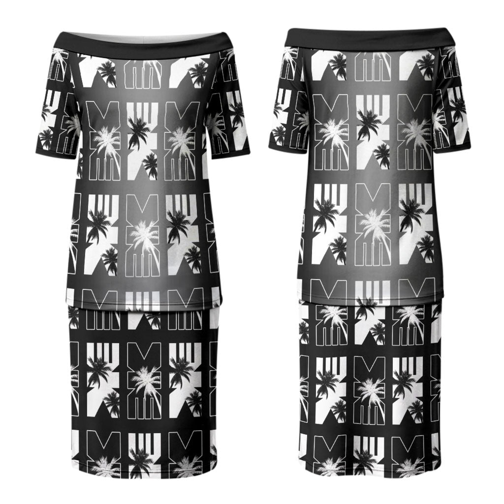 Bula Fiji Family Matching Puletasi and Hawaiian Shirt Black Makare Masi Tapa Pattern LT05 Mom's Dress Black - Polynesian Pride