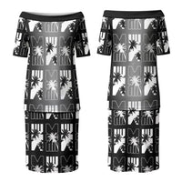 Bula Fiji Family Matching Puletasi and Hawaiian Shirt Black Makare Masi Tapa Pattern LT05 Mom's Dress Black - Polynesian Pride