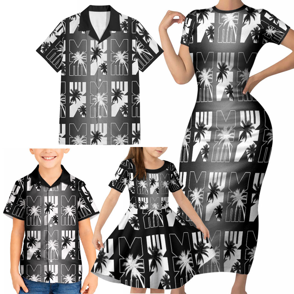 Bula Fiji Family Matching Short Sleeve Bodycon Dress and Hawaiian Shirt Black Makare Masi Tapa Pattern