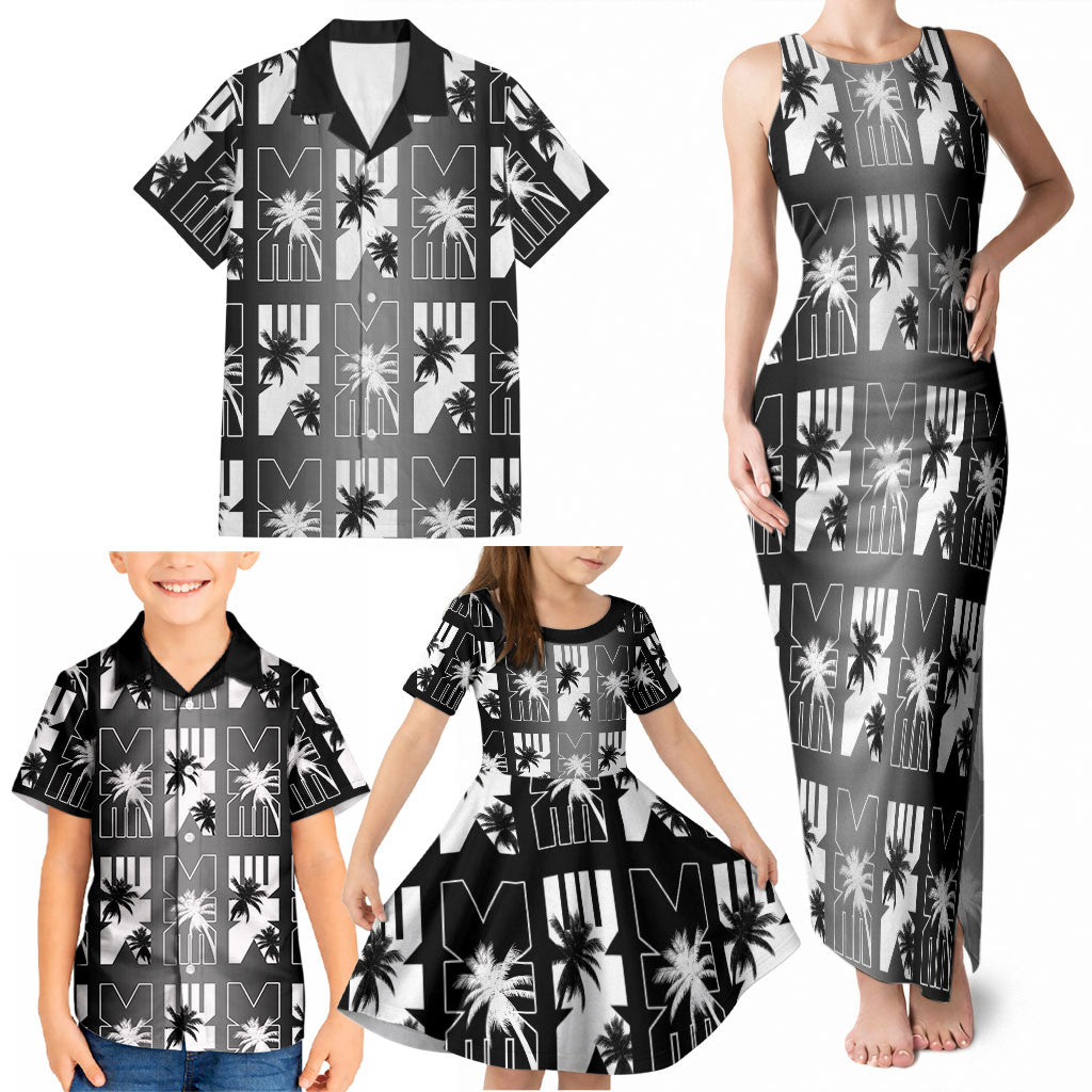 Bula Fiji Family Matching Tank Maxi Dress and Hawaiian Shirt Black Makare Masi Tapa Pattern LT05 - Polynesian Pride