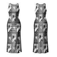 Bula Fiji Family Matching Tank Maxi Dress and Hawaiian Shirt Black Makare Masi Tapa Pattern LT05 Mom's Dress Black - Polynesian Pride