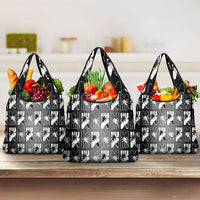 Bula Fiji Grocery Bag Black Makare Masi Tapa Pattern LT05 3-pack One Size Black - Polynesian Pride