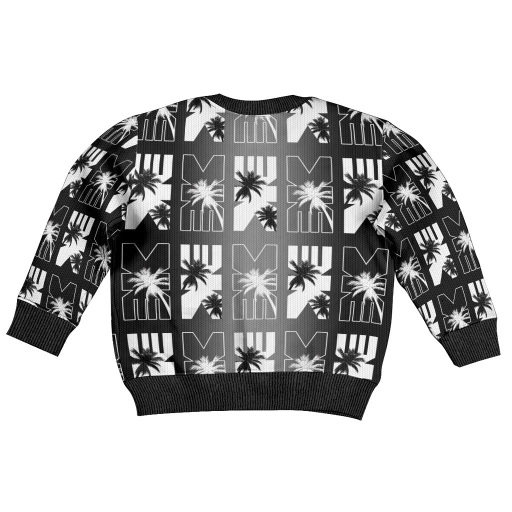 Bula Fiji Kid Ugly Christmas Sweater Black Makare Masi Tapa Pattern LT05 - Polynesian Pride