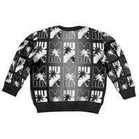 Bula Fiji Kid Ugly Christmas Sweater Black Makare Masi Tapa Pattern LT05 - Polynesian Pride
