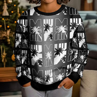 Bula Fiji Kid Ugly Christmas Sweater Black Makare Masi Tapa Pattern LT05 - Polynesian Pride