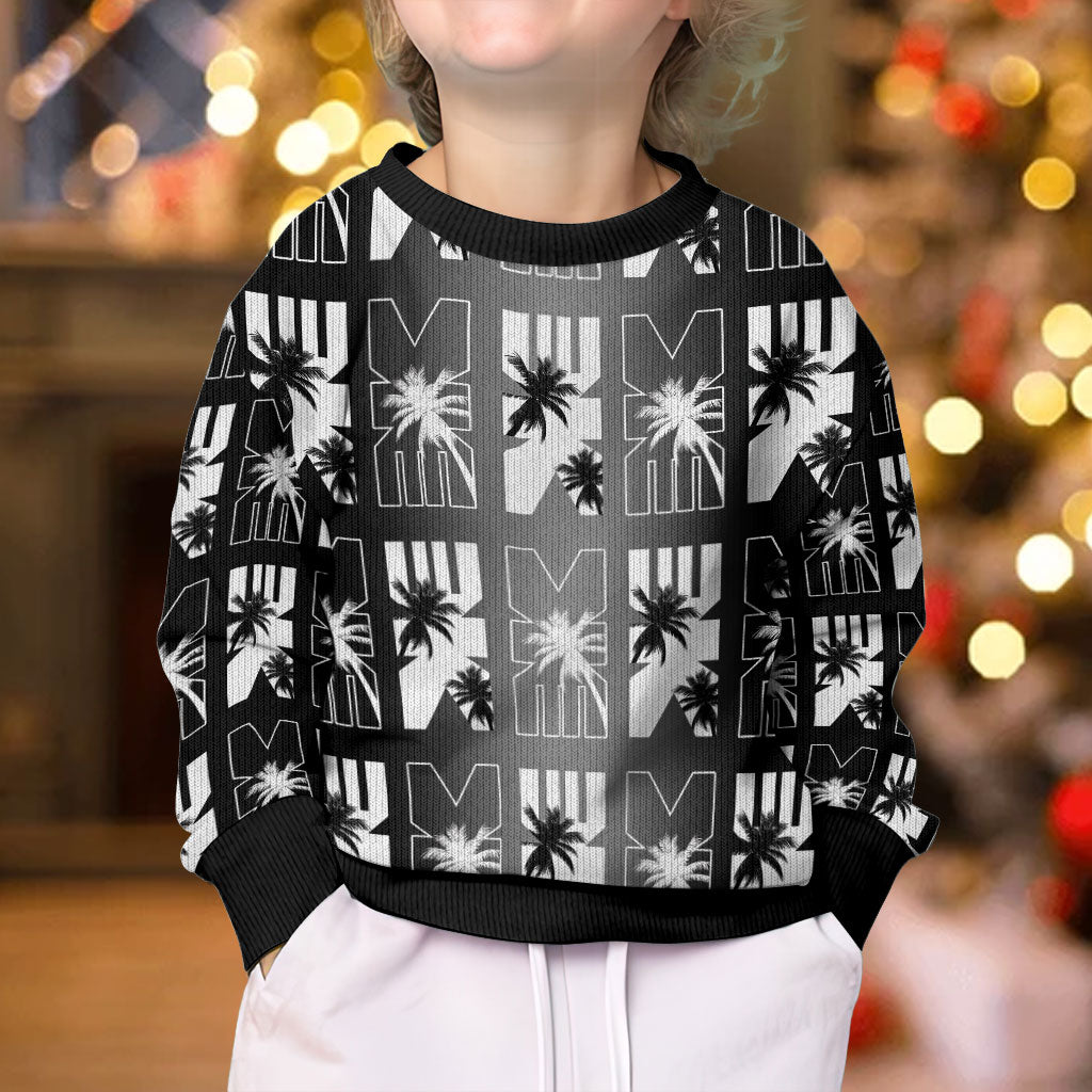 Bula Fiji Kid Ugly Christmas Sweater Black Makare Masi Tapa Pattern LT05 - Polynesian Pride