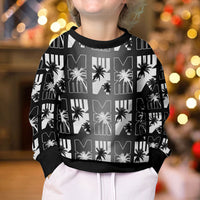 Bula Fiji Kid Ugly Christmas Sweater Black Makare Masi Tapa Pattern LT05 - Polynesian Pride