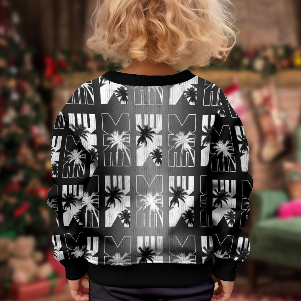 Bula Fiji Kid Ugly Christmas Sweater Black Makare Masi Tapa Pattern LT05 - Polynesian Pride