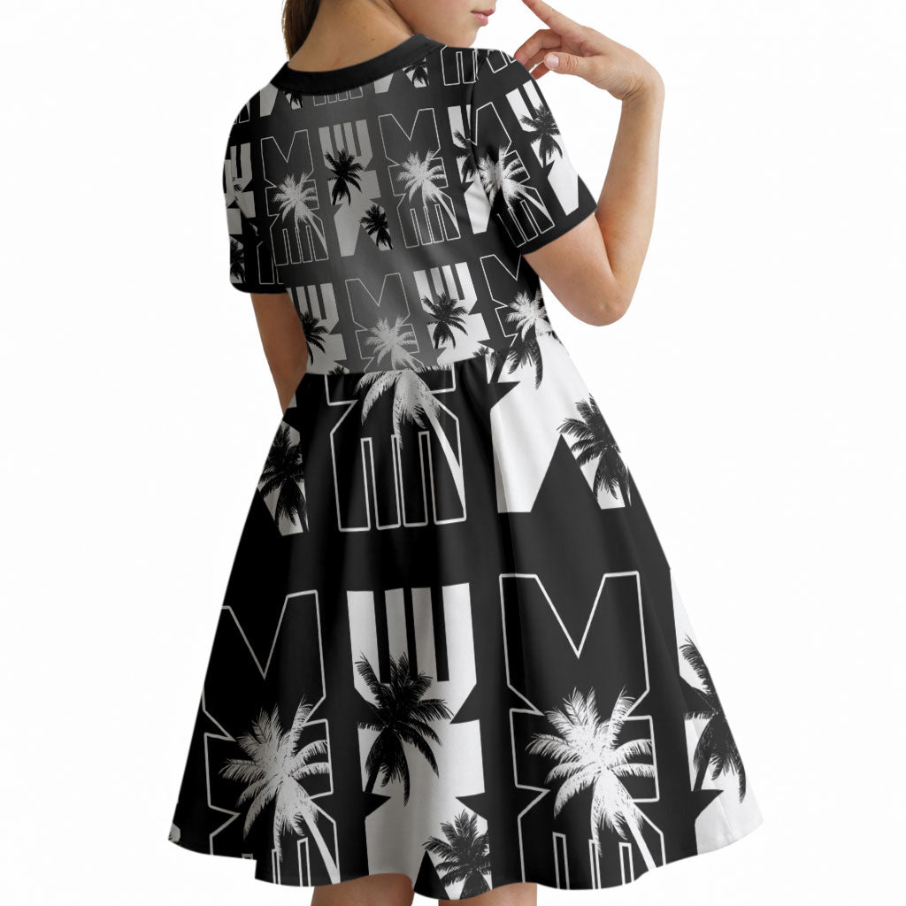 Bula Fiji Kid Short Sleeve Dress Black Makare Masi Tapa Pattern LT05 - Polynesian Pride