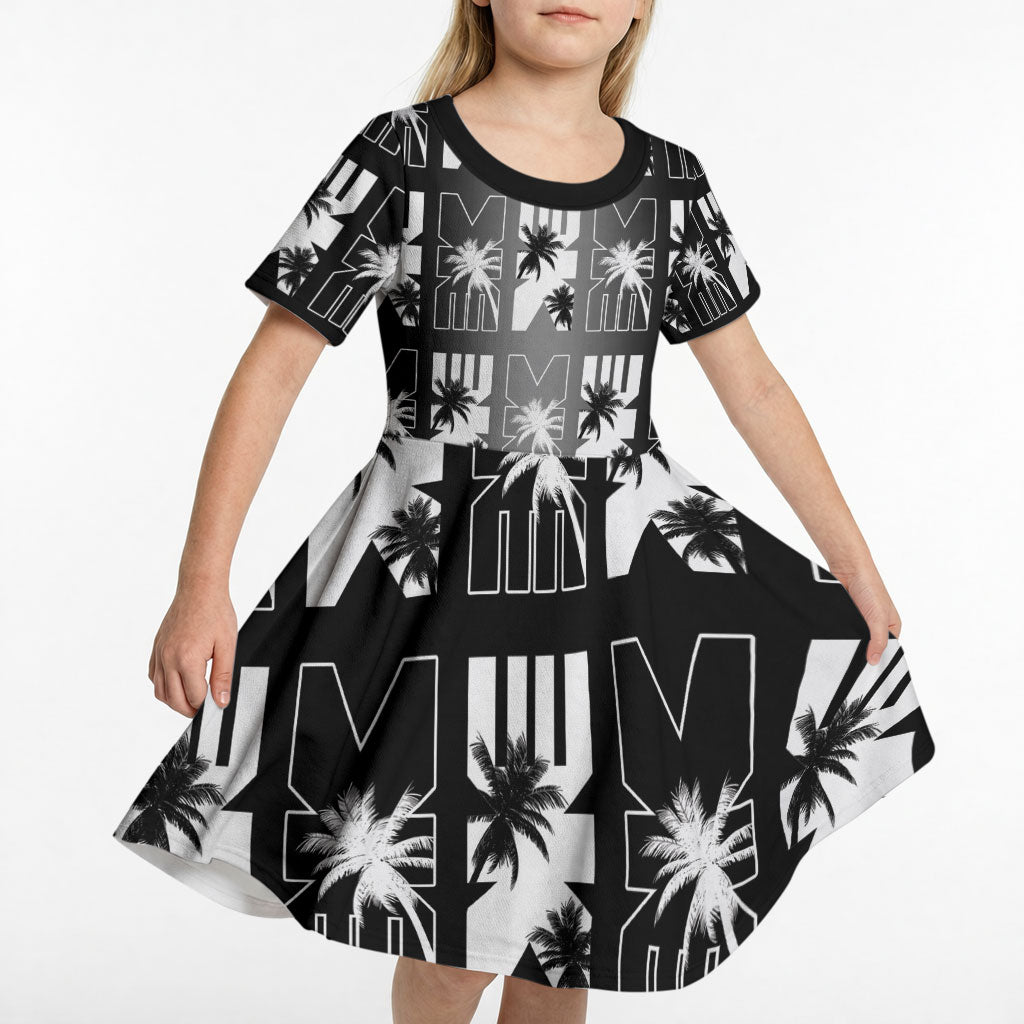 Bula Fiji Kid Short Sleeve Dress Black Makare Masi Tapa Pattern LT05 - Polynesian Pride
