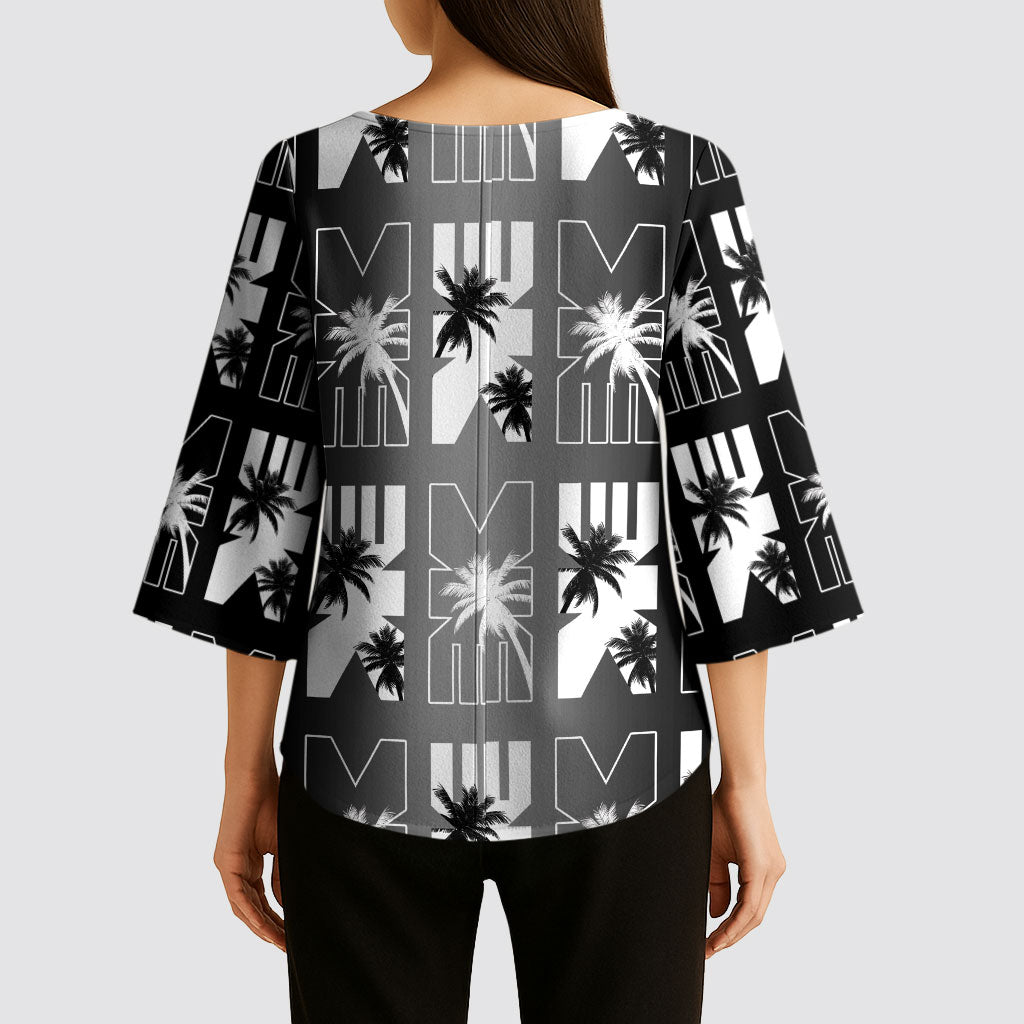 Bula Fiji Kimono Sleeve Blouse Black Makare Masi Tapa Pattern LT05 - Polynesian Pride