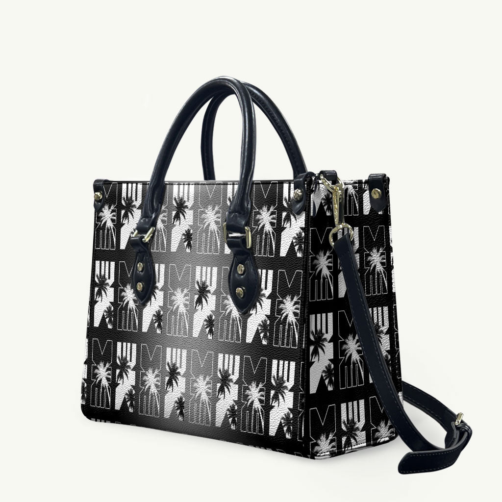 Bula Fiji Leather Bag Black Makare Masi Tapa Pattern LT05 Black - Polynesian Pride