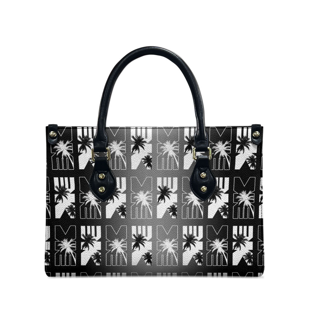 Bula Fiji Leather Bag Black Makare Masi Tapa Pattern LT05 - Polynesian Pride