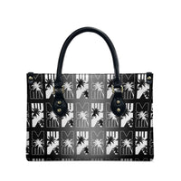 Bula Fiji Leather Bag Black Makare Masi Tapa Pattern LT05 - Polynesian Pride
