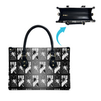 Bula Fiji Leather Bag Black Makare Masi Tapa Pattern LT05 - Polynesian Pride