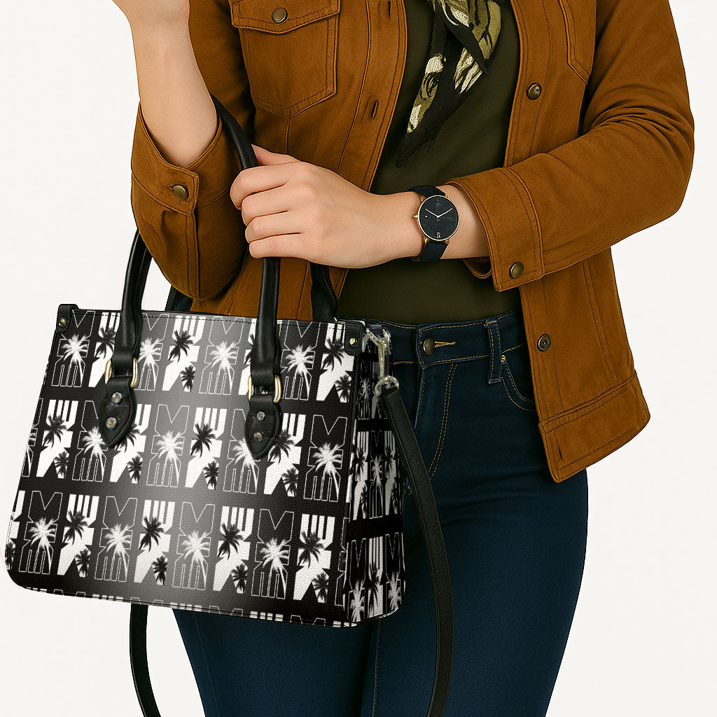 Bula Fiji Leather Bag Black Makare Masi Tapa Pattern LT05 - Polynesian Pride