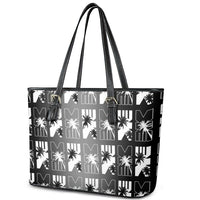 Bula Fiji Leather Tote Bag Black Makare Masi Tapa Pattern LT05 - Polynesian Pride