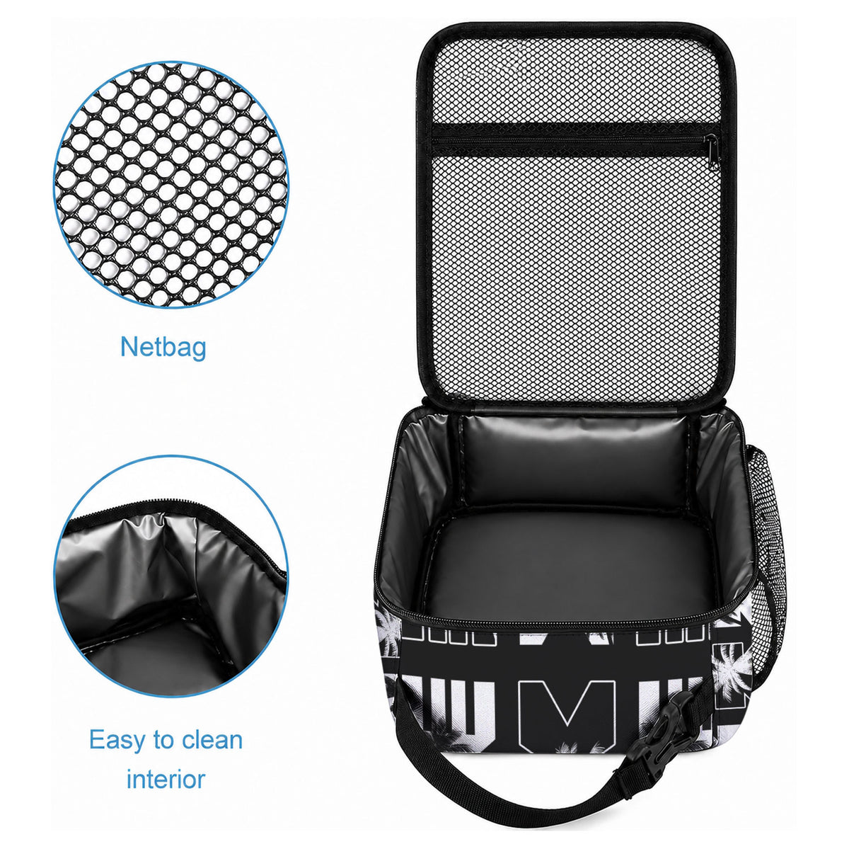 Bula Fiji Lunch Bag Black Makare Masi Tapa Pattern