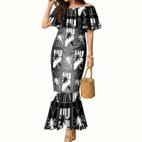 Bula Fiji Mermaid Dress Black Makare Masi Tapa Pattern LT05 Women Black - Polynesian Pride
