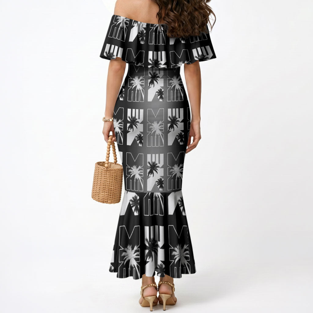 Bula Fiji Mermaid Dress Black Makare Masi Tapa Pattern LT05 - Polynesian Pride